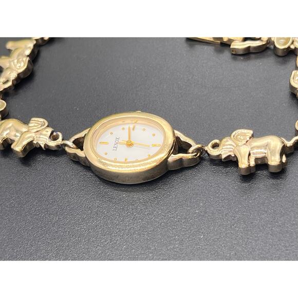 Lenox Vintage Sterling Silver Vermeil Elephant Trunk Up Jade Cabochon Watch 6.5” main image 7
